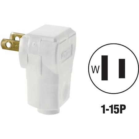 Leviton 15A 125V 2-Wire 2-Pole Angle Cord Plug, White 010-101AN-00W
